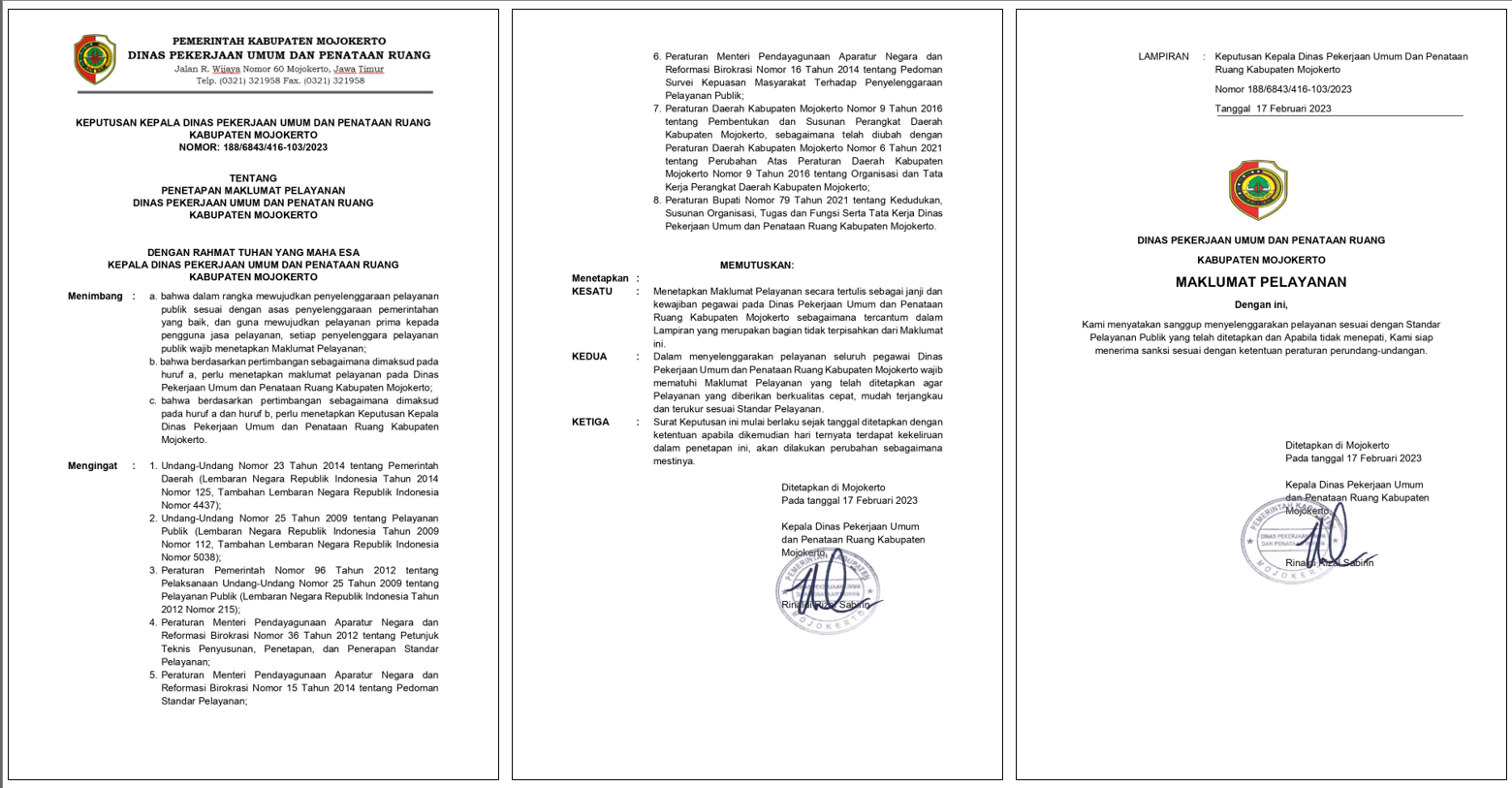 SK Maklumat Pelayanan Dinas PUPR